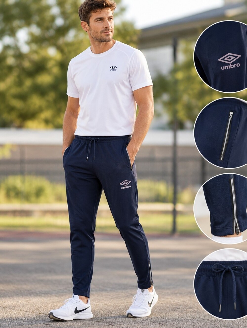 Umbro Men’s Small Peacoat Navy Comfort Control Jogger Pants Ankle Zip NWT